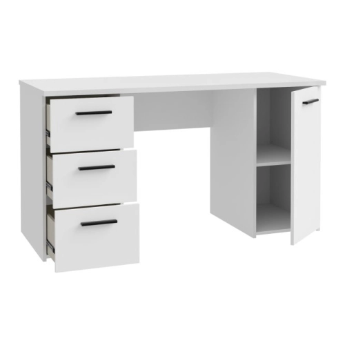 Białe biurko 140x60 cm z 3 szufladami i szafką